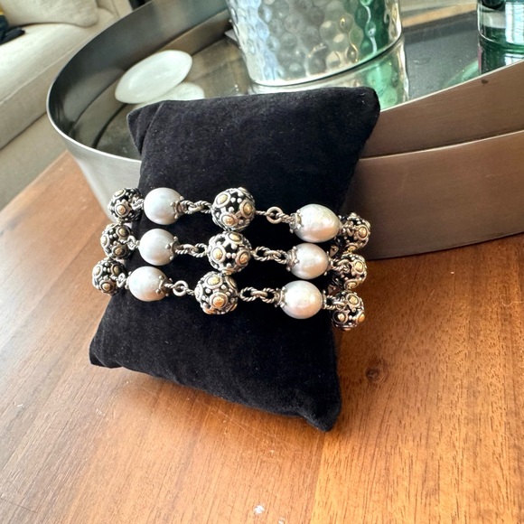 John Hardy Silver and Gold Multi-Strand Pearl Bracelet - Picture 2 of 12
